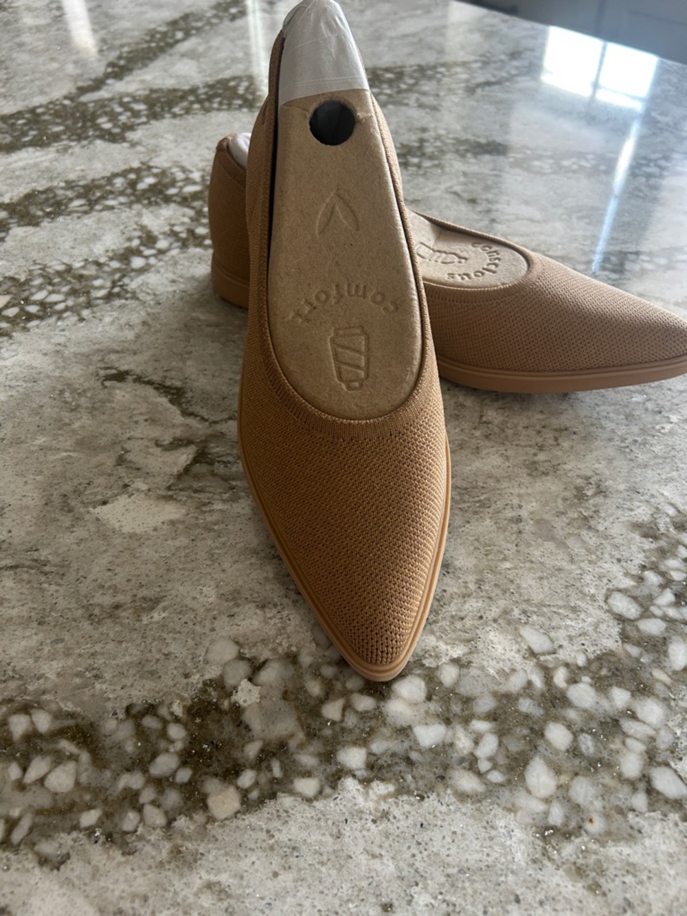 Pointed Toe Knit Flats in Tan